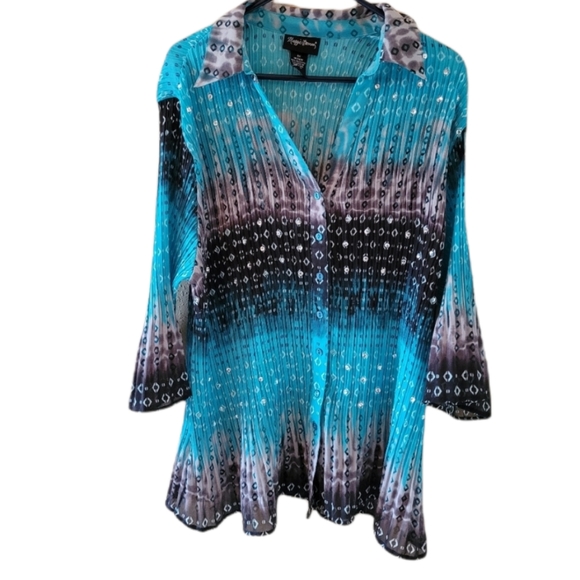 Maggie Barnes Tops - Maggie Barnes turquoise,  black, & gray blouse